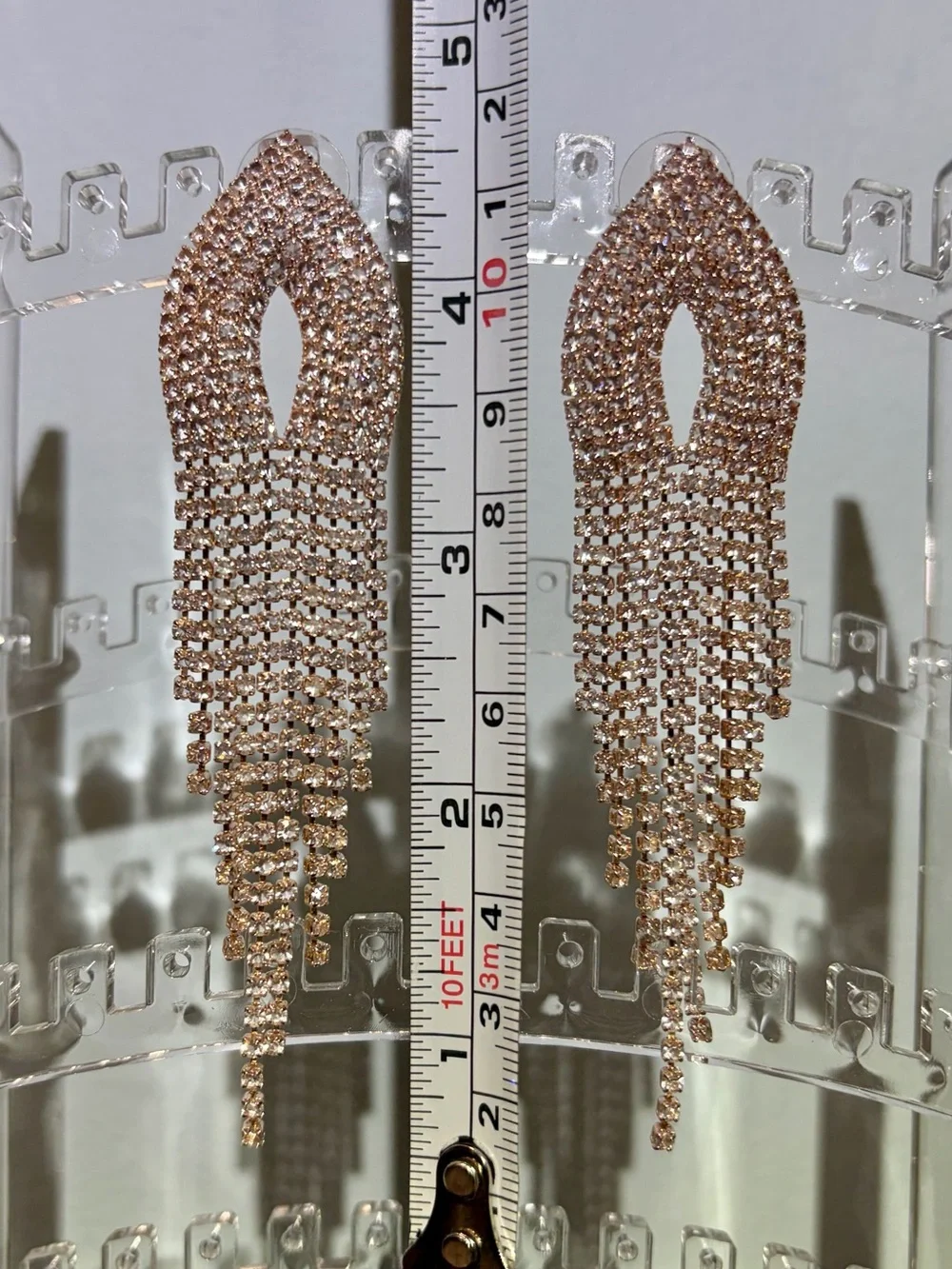 NWOT Rose Gold Crystal Fringe Drop Dangly Chandelier Pierced Earrings
